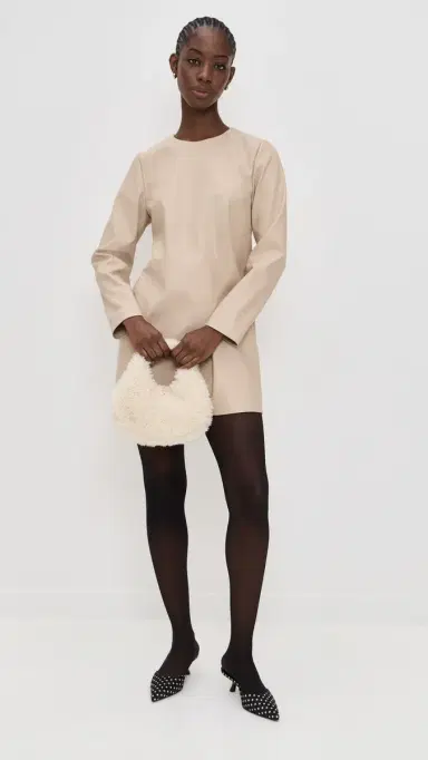 LE BOP Ophelia Faux Leather Mini Dress Sand | Thumbnail 5 LE BOP Ophelia Faux Leather Mini Dress Sand | Thumbnail 5