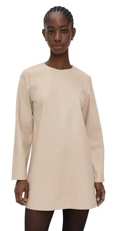LE BOP Ophelia Faux Leather Mini Dress Sand | Thumbnail 1 LE BOP Ophelia Faux Leather Mini Dress Sand | Thumbnail 1