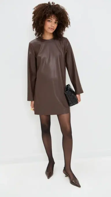 LE BOP Ophelia Faux Leather Mini Dress Coffee | Thumbnail 2 LE BOP Ophelia Faux Leather Mini Dress Coffee | Thumbnail 2