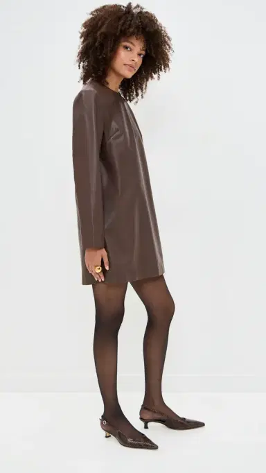 LE BOP Ophelia Faux Leather Mini Dress Coffee | Thumbnail 4 LE BOP Ophelia Faux Leather Mini Dress Coffee | Thumbnail 4
