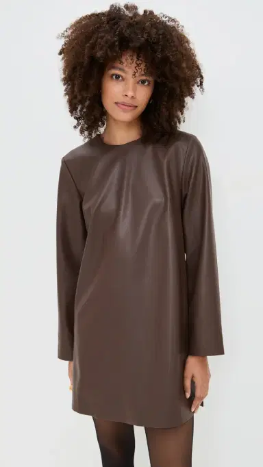 LE BOP Ophelia Faux Leather Mini Dress Coffee | Thumbnail 5 LE BOP Ophelia Faux Leather Mini Dress Coffee | Thumbnail 5