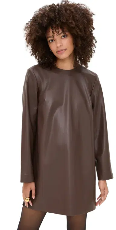 LE BOP Ophelia Faux Leather Mini Dress Coffee | Thumbnail 1 LE BOP Ophelia Faux Leather Mini Dress Coffee | Thumbnail 1