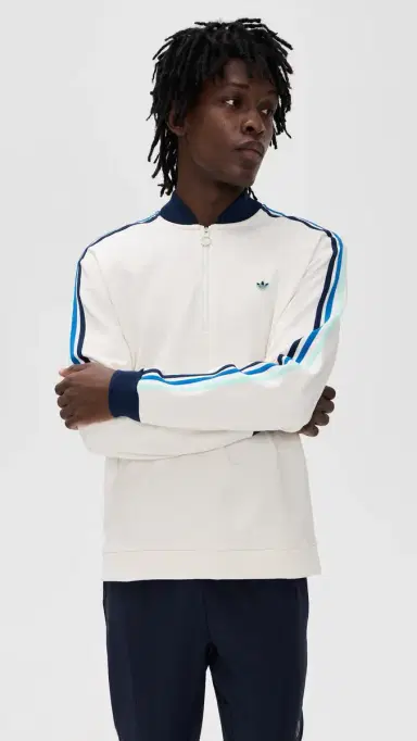 Adidas Golf Originals 3-Stripe 1/4 Zip Chalk White/Night Indigo | Thumbnail 2 Adidas Golf Originals 3-Stripe 1/4 Zip Chalk White/Night Indigo | Thumbnail 2