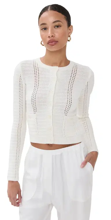 Sablyn Charlotte Slim Crewneck Cardigan Gardenia | Thumbnail 1 Sablyn Charlotte Slim Crewneck Cardigan Gardenia | Thumbnail 1