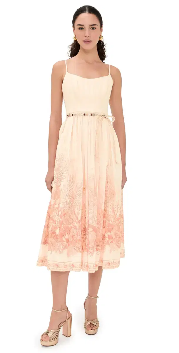 Wanderlust Corset Midi Dress Coral Toile Wanderlust Corset Midi Dress Coral Toile