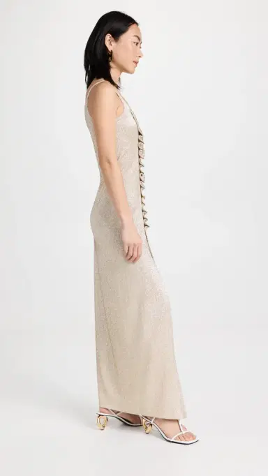 rabanne Draped Midi Dress In Jersey Silver/Gold | Thumbnail 4 rabanne Draped Midi Dress In Jersey Silver/Gold | Thumbnail 4
