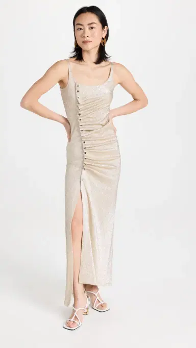 rabanne Draped Midi Dress In Jersey Silver/Gold | Thumbnail 5 rabanne Draped Midi Dress In Jersey Silver/Gold | Thumbnail 5