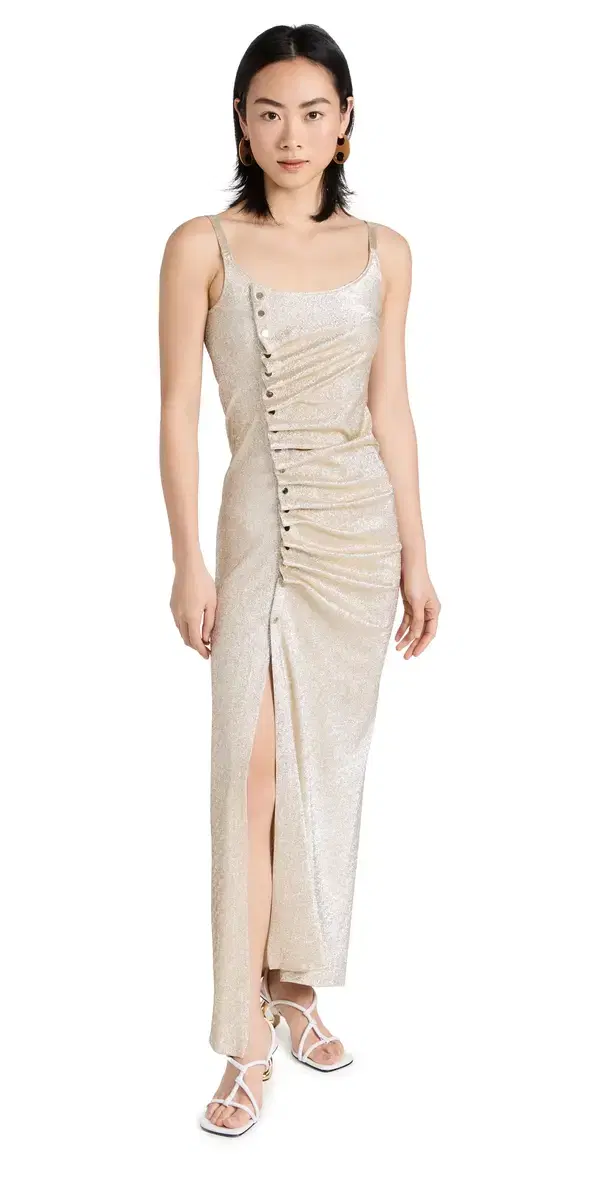 Draped Midi Dress In Jersey Silver/Gold Draped Midi Dress In Jersey Silver/Gold