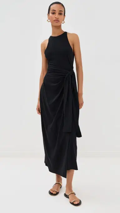 Another Tomorrow Sarong Tie Dress Black | Thumbnail 2 Another Tomorrow Sarong Tie Dress Black | Thumbnail 2