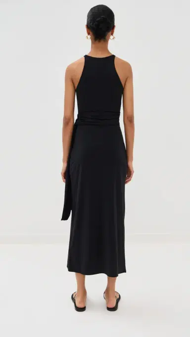Another Tomorrow Sarong Tie Dress Black | Thumbnail 3 Another Tomorrow Sarong Tie Dress Black | Thumbnail 3