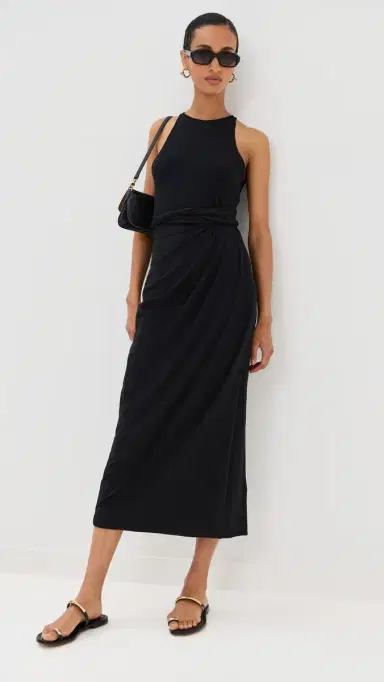 Another Tomorrow Sarong Tie Dress Black | Thumbnail 5 Another Tomorrow Sarong Tie Dress Black | Thumbnail 5