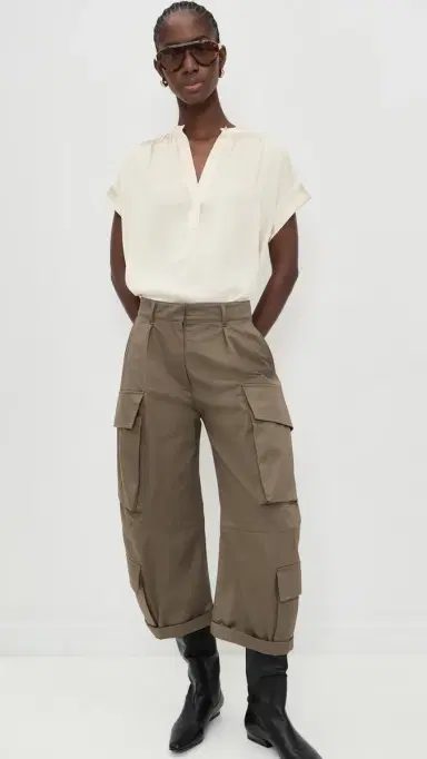 Vince Gathered Neck Cap Sleeve Silk Blouse Crème L | Thumbnail 5 Vince Gathered Neck Cap Sleeve Silk Blouse Crème L | Thumbnail 5