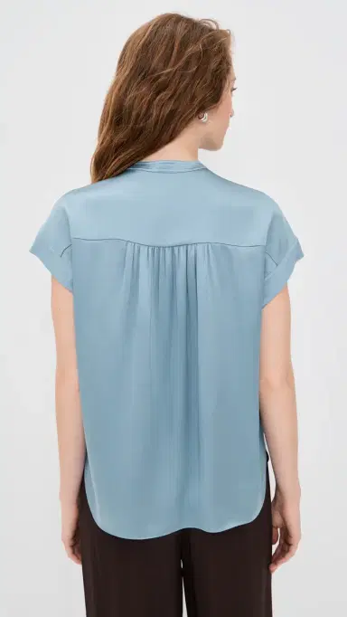 Vince Gathered Neck Cap Sleeve Silk Blouse Del ar | Thumbnail 3 Vince Gathered Neck Cap Sleeve Silk Blouse Del ar | Thumbnail 3