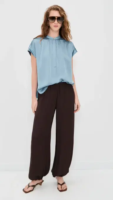 Vince Gathered Neck Cap Sleeve Silk Blouse Del ar | Thumbnail 5 Vince Gathered Neck Cap Sleeve Silk Blouse Del ar | Thumbnail 5