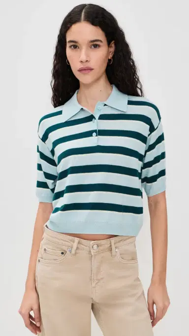 ASTR the Label cottie Polo Sweater Blue tripe | Thumbnail 2 ASTR the Label cottie Polo Sweater Blue tripe | Thumbnail 2