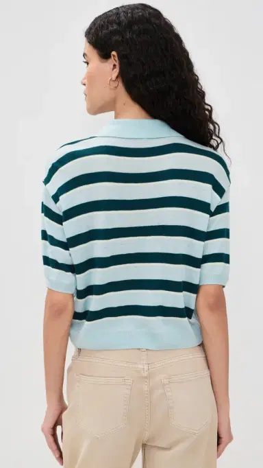 ASTR the Label cottie Polo Sweater Blue tripe | Thumbnail 3 ASTR the Label cottie Polo Sweater Blue tripe | Thumbnail 3
