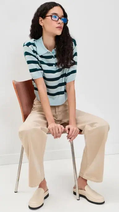 ASTR the Label cottie Polo Sweater Blue tripe | Thumbnail 5 ASTR the Label cottie Polo Sweater Blue tripe | Thumbnail 5