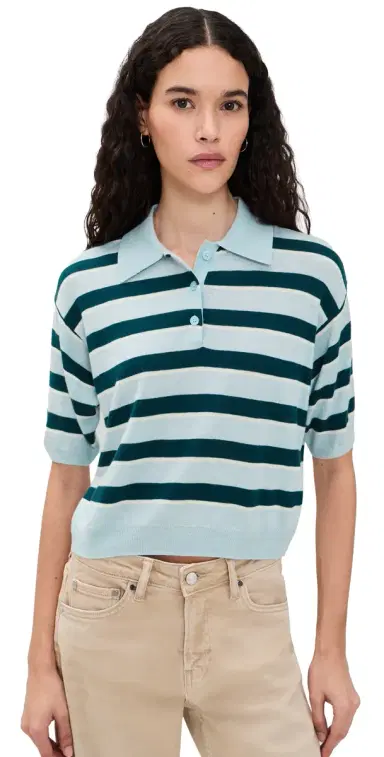 ASTR the Label cottie Polo Sweater Blue tripe | Thumbnail 1 ASTR the Label cottie Polo Sweater Blue tripe | Thumbnail 1