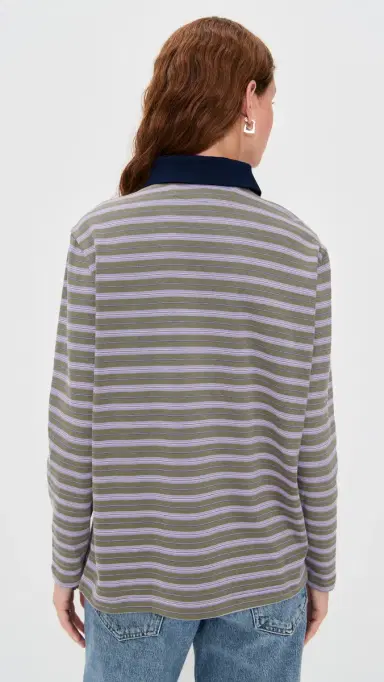 Hommegirls Homme Girls x Fruit of the Loom Striped Long Sleeve Polo Lavendar Stripe M | Thumbnail 4 Hommegirls Homme Girls x Fruit of the Loom Striped Long Sleeve Polo Lavendar Stripe M | Thumbnail 4