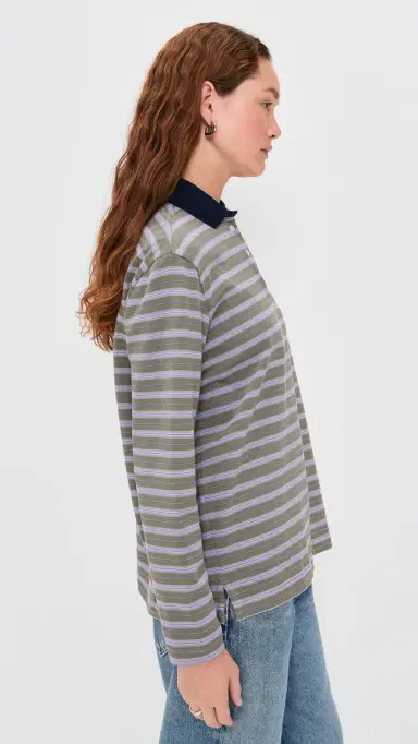 Hommegirls Homme Girls x Fruit of the Loom Striped Long Sleeve Polo Lavendar Stripe M | Thumbnail 5 Hommegirls Homme Girls x Fruit of the Loom Striped Long Sleeve Polo Lavendar Stripe M | Thumbnail 5