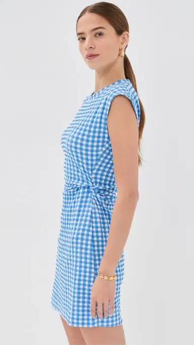 Tanya Taylor Short Sleeveless Aurora Dress Vista Blue/White | Thumbnail 4 Tanya Taylor Short Sleeveless Aurora Dress Vista Blue/White | Thumbnail 4