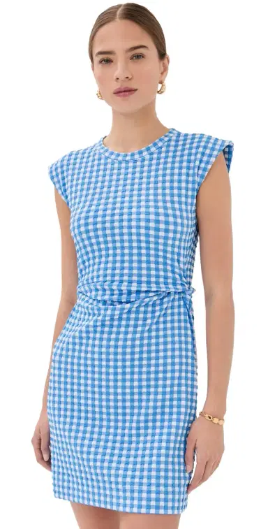 Tanya Taylor Short Sleeveless Aurora Dress Vista Blue/White | Thumbnail 1 Tanya Taylor Short Sleeveless Aurora Dress Vista Blue/White | Thumbnail 1
