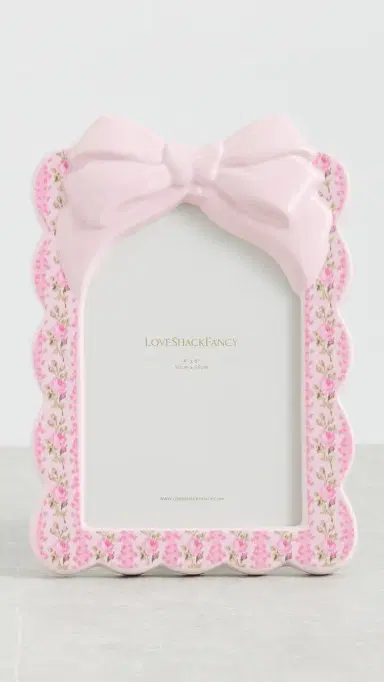 LoveShackFancy Decorative Bow Frame 4x6 Strawberry Macaroon One Size | Thumbnail 2 LoveShackFancy Decorative Bow Frame 4x6 Strawberry Macaroon One Size | Thumbnail 2