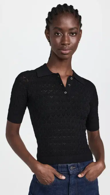 Sea Rue Fine Gauge Knit Polo Sweater Black | Thumbnail 2 Sea Rue Fine Gauge Knit Polo Sweater Black | Thumbnail 2