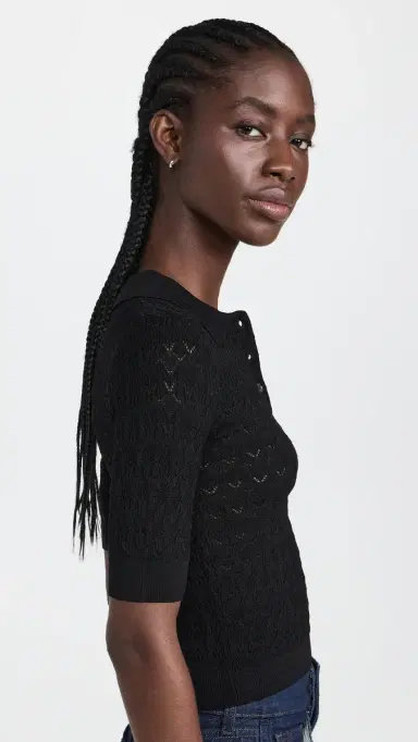 Sea Rue Fine Gauge Knit Polo Sweater Black | Thumbnail 4 Sea Rue Fine Gauge Knit Polo Sweater Black | Thumbnail 4