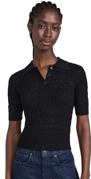 Sea Rue Fine Gauge Knit Polo Sweater Black | Thumbnail 1 Sea Rue Fine Gauge Knit Polo Sweater Black | Thumbnail 1