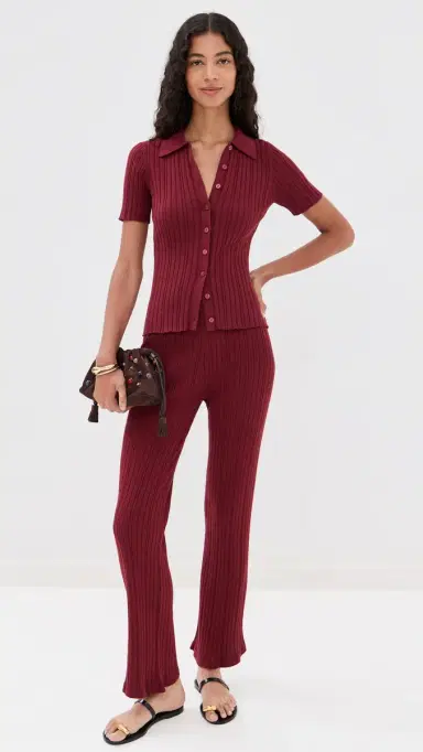 LE BOP Ribbed Flare Pants Oxblood M | Thumbnail 5 LE BOP Ribbed Flare Pants Oxblood M | Thumbnail 5