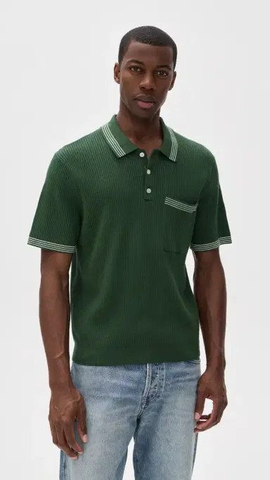 Madewell March tripe Short Sleeve Polo Botanical Green | Thumbnail 2 Madewell March tripe Short Sleeve Polo Botanical Green | Thumbnail 2