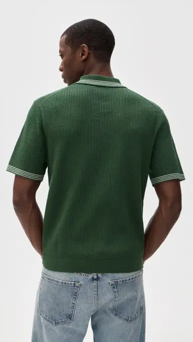 Madewell March tripe Short Sleeve Polo Botanical Green | Thumbnail 3 Madewell March tripe Short Sleeve Polo Botanical Green | Thumbnail 3