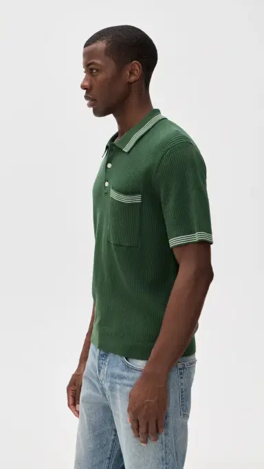 Madewell March tripe Short Sleeve Polo Botanical Green | Thumbnail 4 Madewell March tripe Short Sleeve Polo Botanical Green | Thumbnail 4