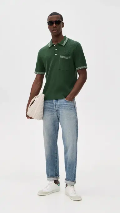 Madewell March tripe Short Sleeve Polo Botanical Green | Thumbnail 5 Madewell March tripe Short Sleeve Polo Botanical Green | Thumbnail 5