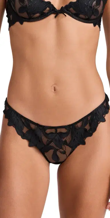 Fleur du Mal Lily Embroidery Hipster Thong Black | Thumbnail 1 Fleur du Mal Lily Embroidery Hipster Thong Black | Thumbnail 1