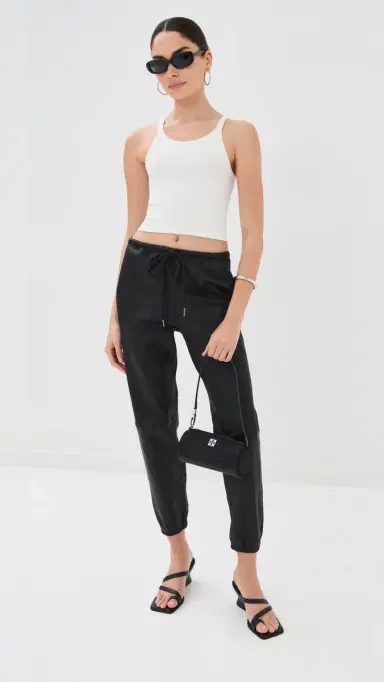 Sprwmn Leather Drawstring Joggers Black L | Thumbnail 2 Sprwmn Leather Drawstring Joggers Black L | Thumbnail 2