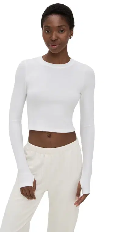 Splits59 Louise Rib Long Sleeve Crop White | Thumbnail 1 Splits59 Louise Rib Long Sleeve Crop White | Thumbnail 1