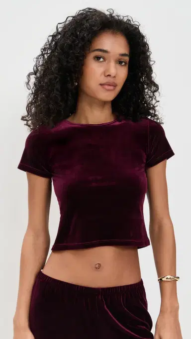 LE BOP Eloise Velvet Crop Tee Wine | Thumbnail 2 LE BOP Eloise Velvet Crop Tee Wine | Thumbnail 2