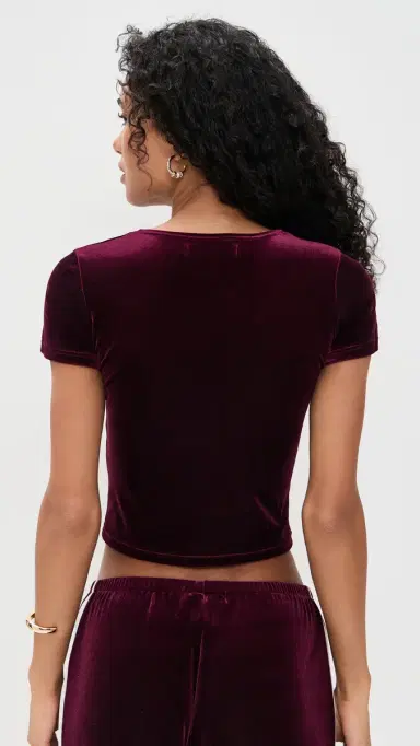 LE BOP Eloise Velvet Crop Tee Wine | Thumbnail 3 LE BOP Eloise Velvet Crop Tee Wine | Thumbnail 3