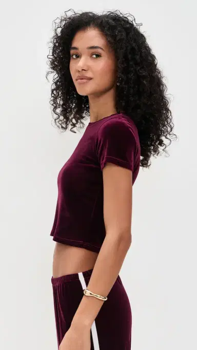 LE BOP Eloise Velvet Crop Tee Wine | Thumbnail 4 LE BOP Eloise Velvet Crop Tee Wine | Thumbnail 4