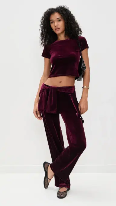 LE BOP Eloise Velvet Crop Tee Wine | Thumbnail 5 LE BOP Eloise Velvet Crop Tee Wine | Thumbnail 5