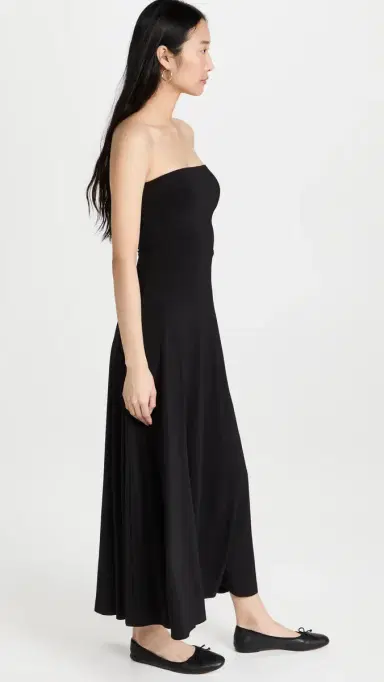 Norma Kamali Strapless Flared Dress To Midcalf Black | Thumbnail 4 Norma Kamali Strapless Flared Dress To Midcalf Black | Thumbnail 4