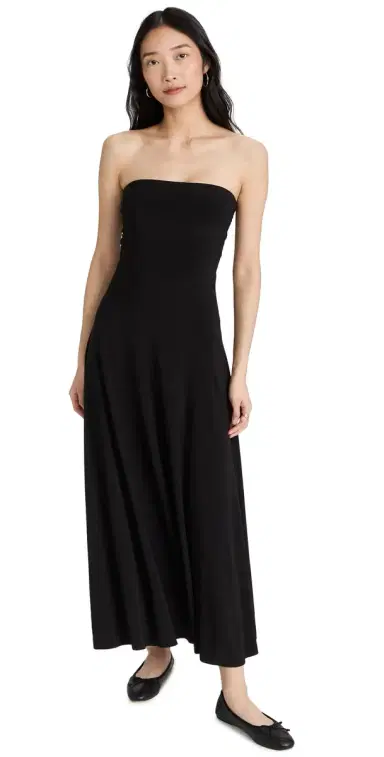 Norma Kamali Strapless Flared Dress To Midcalf Black | Thumbnail 1 Norma Kamali Strapless Flared Dress To Midcalf Black | Thumbnail 1