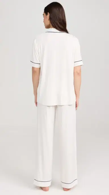Eberjey Gisele The Short Sleeve Long Pajama et Pure /Navy | Thumbnail 3 Eberjey Gisele The Short Sleeve Long Pajama et Pure /Navy | Thumbnail 3