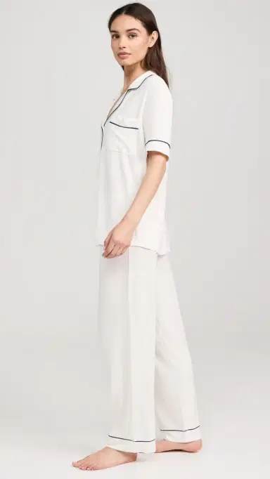 Eberjey Gisele The Short Sleeve Long Pajama et Pure /Navy | Thumbnail 4 Eberjey Gisele The Short Sleeve Long Pajama et Pure /Navy | Thumbnail 4