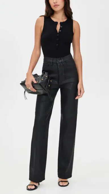 DL1961 Karmine Refined Wide Leg High Rise Coated Jeans Black Coated (Ultimate) 29 | Thumbnail 5 DL1961 Karmine Refined Wide Leg High Rise Coated Jeans Black Coated (Ultimate) 29 | Thumbnail 5