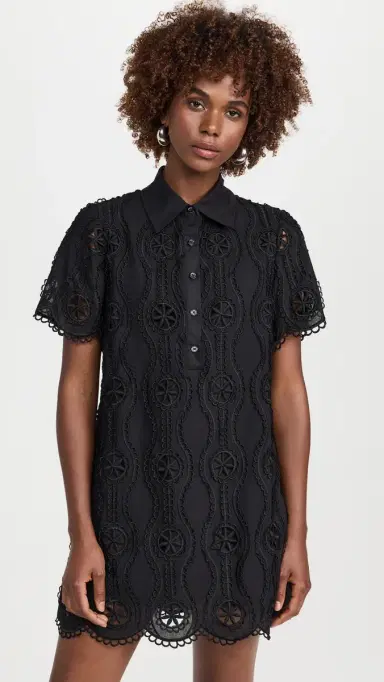 English Factory callop Embroidered Cotton Mini Shirt Dress Black | Thumbnail 2 English Factory callop Embroidered Cotton Mini Shirt Dress Black | Thumbnail 2