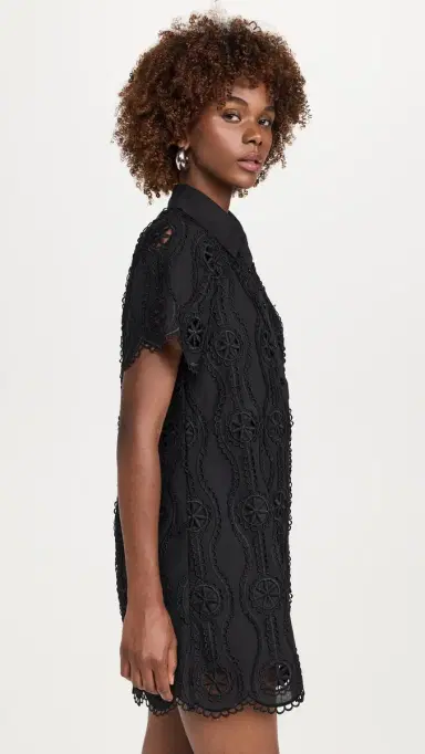 English Factory callop Embroidered Cotton Mini Shirt Dress Black | Thumbnail 4 English Factory callop Embroidered Cotton Mini Shirt Dress Black | Thumbnail 4