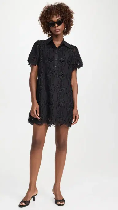English Factory callop Embroidered Cotton Mini Shirt Dress Black | Thumbnail 5 English Factory callop Embroidered Cotton Mini Shirt Dress Black | Thumbnail 5